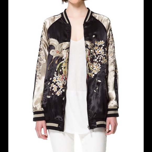 Zara Jackets & Blazers - ZARA REVERSIBLE BLACK EMBROIDERED BOMBER JACKET S